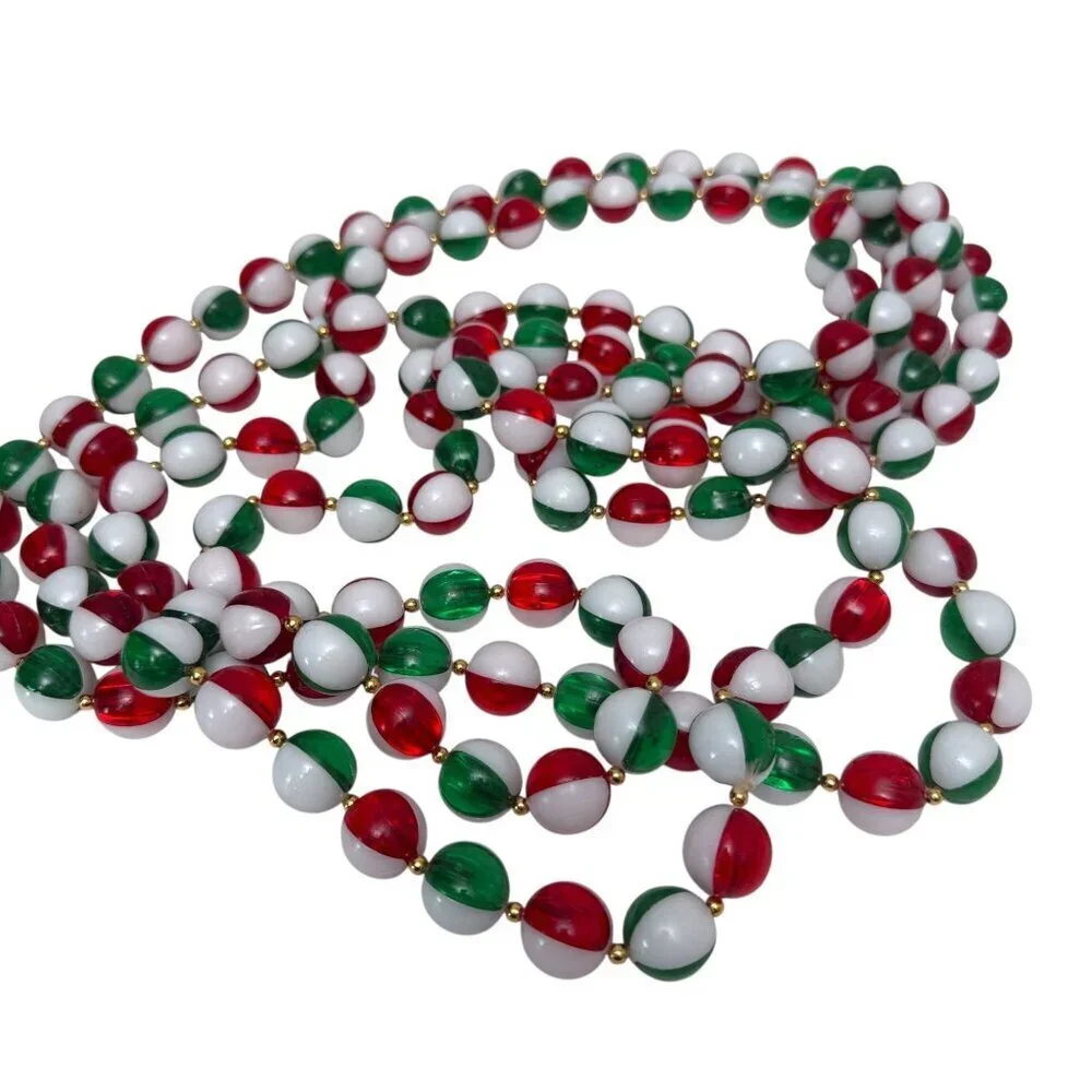 Christmas Garland Beaded Loops Red Green White Beads Set of 3
